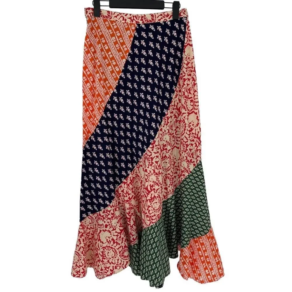 Free People Polska Hidden Earth A-Line Maxi Skirt Patchwork Boho Flowy Size 8 - Picture 5 of 9